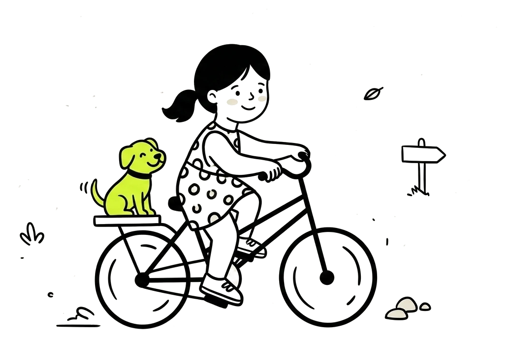 Girl and dog on a bicycle